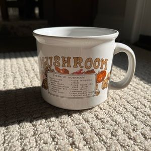 Vintage Recipe Soup Bowl Mug Mushroom 70s Ceramic handle retro wares